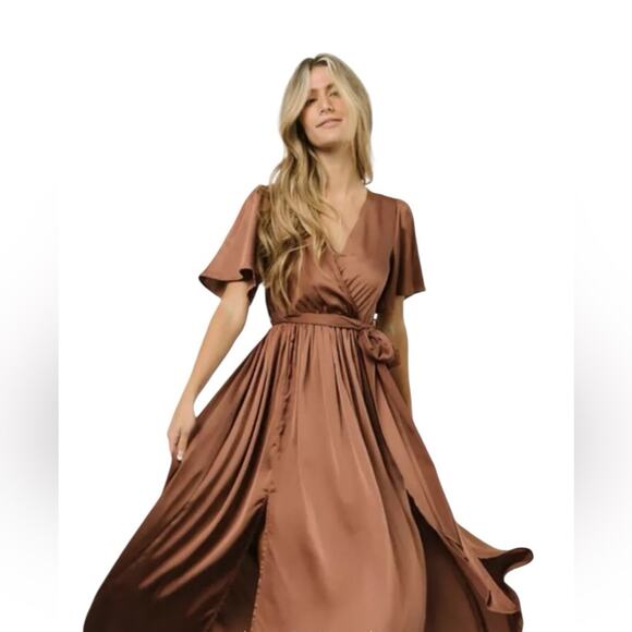Baltic Born Sicily Brown Satin Maxi Dress NWTs size XL - Picture 1 of 13